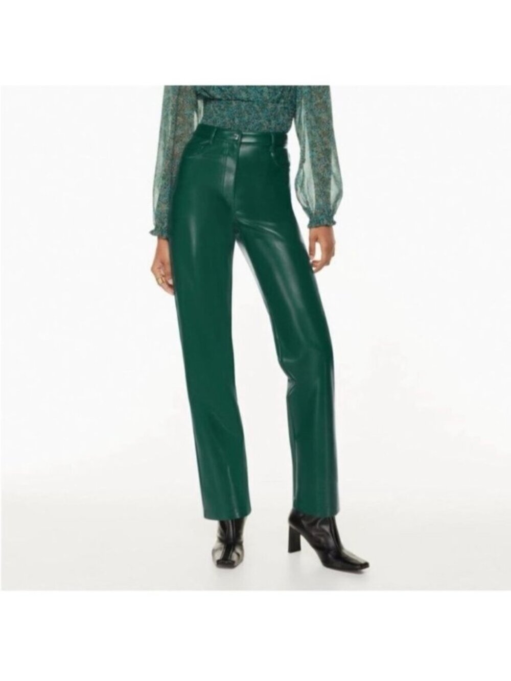 ARITZIA Wilfred The Melina Green Faux Leather Straight Leg Pants Size 6